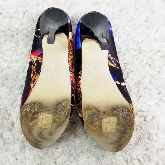 PRICED JUST RIGHT! Aldo Pumps Jewelry Mixed Print Platform Heels Sz 37 (US 6.5) - Picture 7 of 12